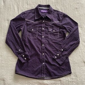 Vintage 2000s purple and black western button up with rhinestones and embroidery